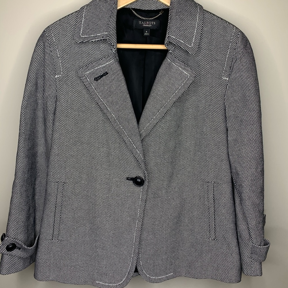 Talbots Black & White Check One Button Jacket 8 - image 1